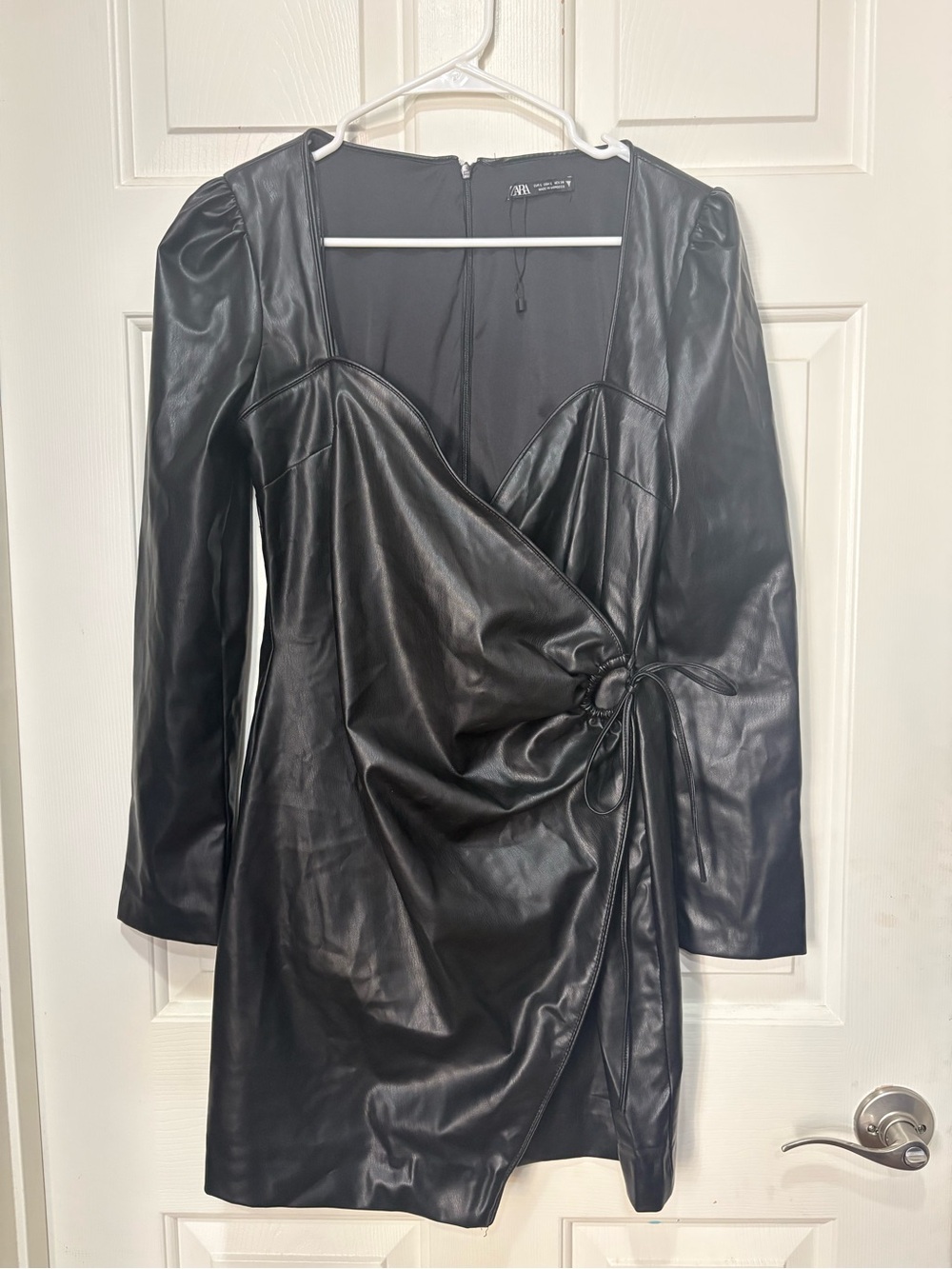 Zara Black Faux Leather Wrap Mini Dress